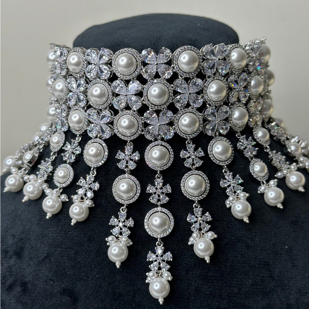 Silver cubic zirconia necklace and earring